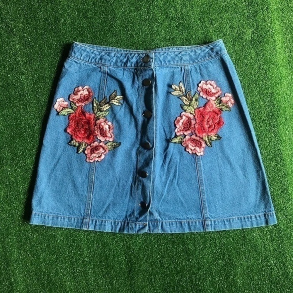 One The Land Floral Denim Skirt